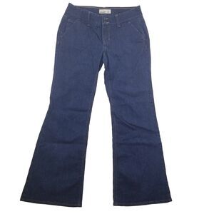 Old Navy Wms Size 6 PETITE Stretch Flare Jeans BLUE Dark Denim 6P Double Button